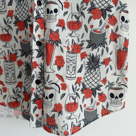 Howler Bros Shirt Mens Medium Tiki Tatsu Ya Skulls Aloha Hawaiian Surf Pineapple - Picture 5 of 10